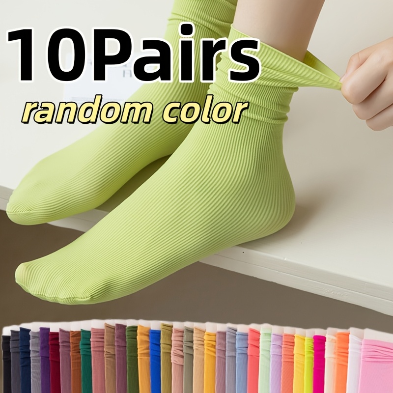 TEMU Random 10 Pairs Women's Socks Summer Fashion Solid Color Socks Breathable Casual Thin Colorful Loose Non-pilling Soft Socks Cute Socks