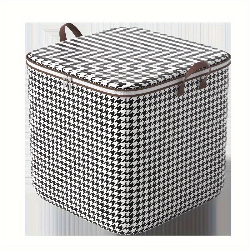 

Houndstooth Pattern Storage Bags, Blanket Clothes Organization And Storage Containers For Bedding, Comforters, Foldable Organizer With Reinforced Handle, Sturdy Zippers