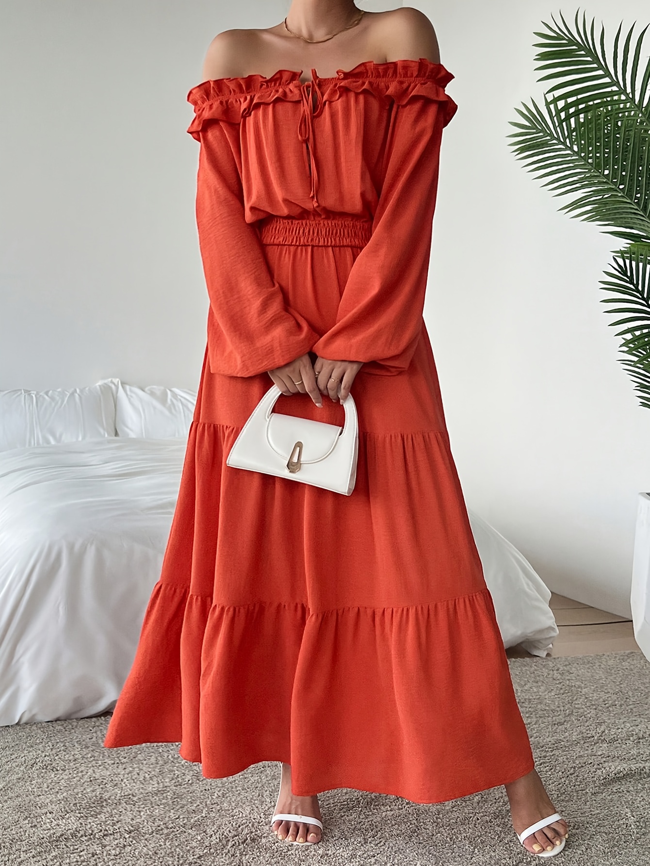 womens elegant shoulder maxi dress flowy a line formal Temu