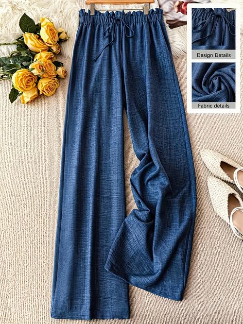 damen elegante uni-farben -drawstring-taille bequeme lange hosen