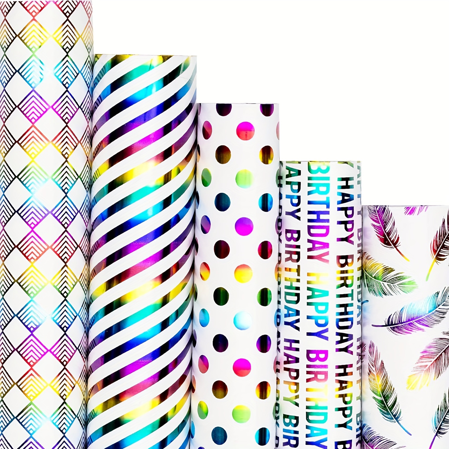 

5 Rolls Birthday Wrapping Paper Roll - Mini Roll - 19.7 Inch X 27.5 Inch Per Roll - Colorful Foil Birthday Design For Party, Holiday, Baby Shower