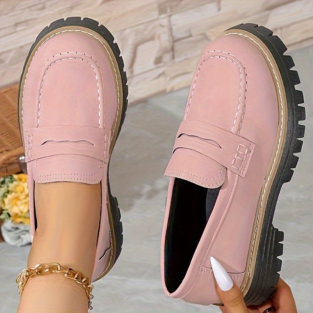 women s solid color platform loafers fashion preppy style details 13