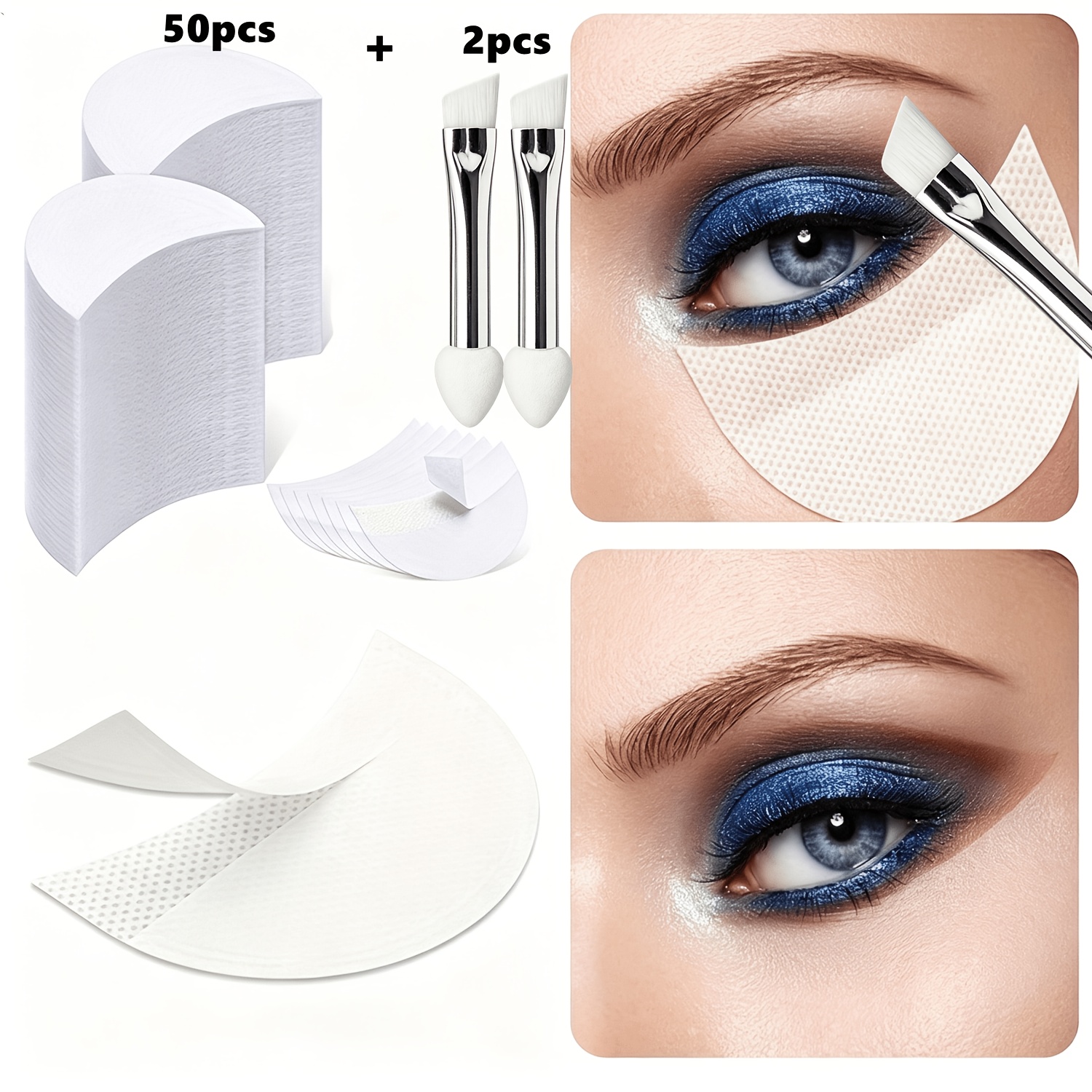 TEMU 50pcs Self-adhesive Eyeshadow Patches, 2pcs Eyeshadow Brushes, Portable Beauty Organizing Set. High-quality Durable Adhesive, Reusable. Designed
