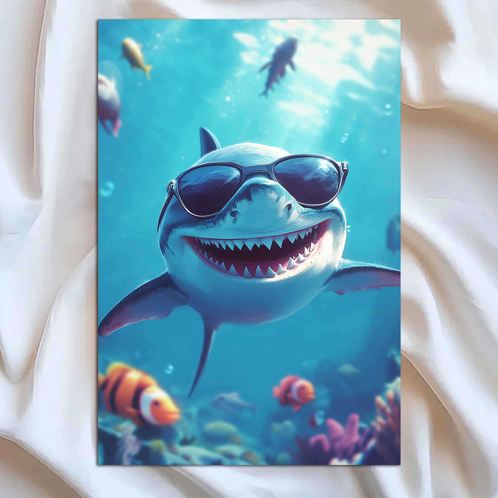 frameless cartoon shark wearing glasses canvas wall art Temu Canada
