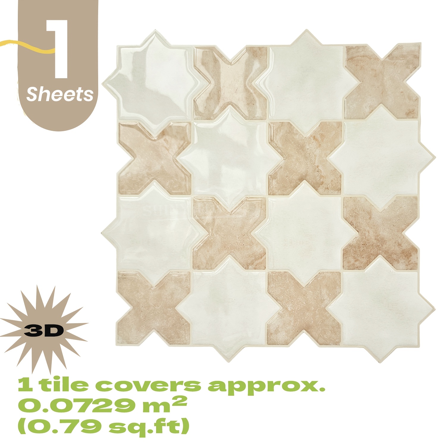 TEMU 1/10 Feuilles de Carreaux 3D Autocollants, Panneaux Muraux Autoadhésifs pour Dosseret de Cuisine et Salle de Bain, Décoration DIY Imperméable et