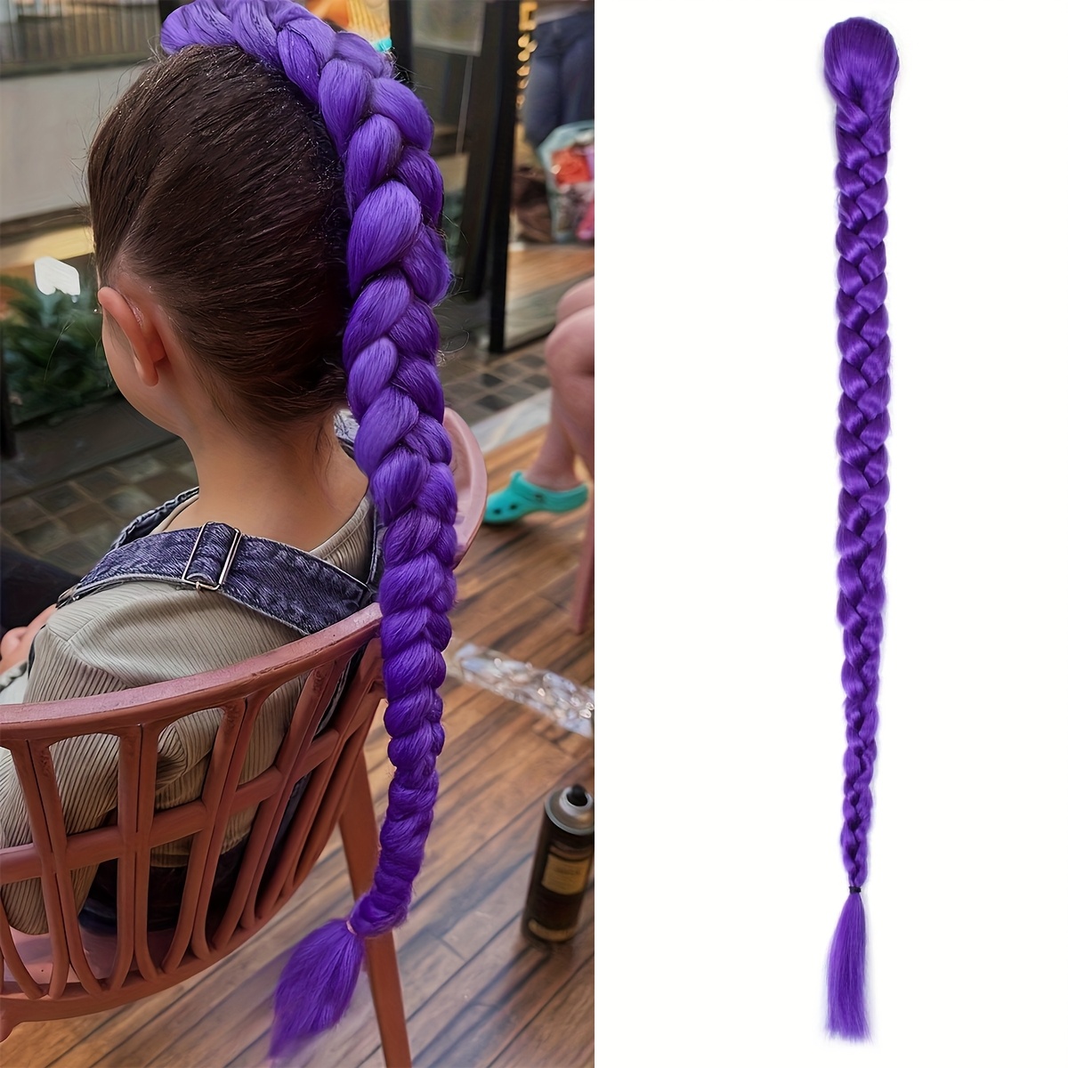 E-shop Kpop 26-Zoll Lila Lange Geflochtene Pferdeschwanz-Perücke für Frauen, Cosplay Hitzebeständige Perücke, Burgunder Tägliche Trage