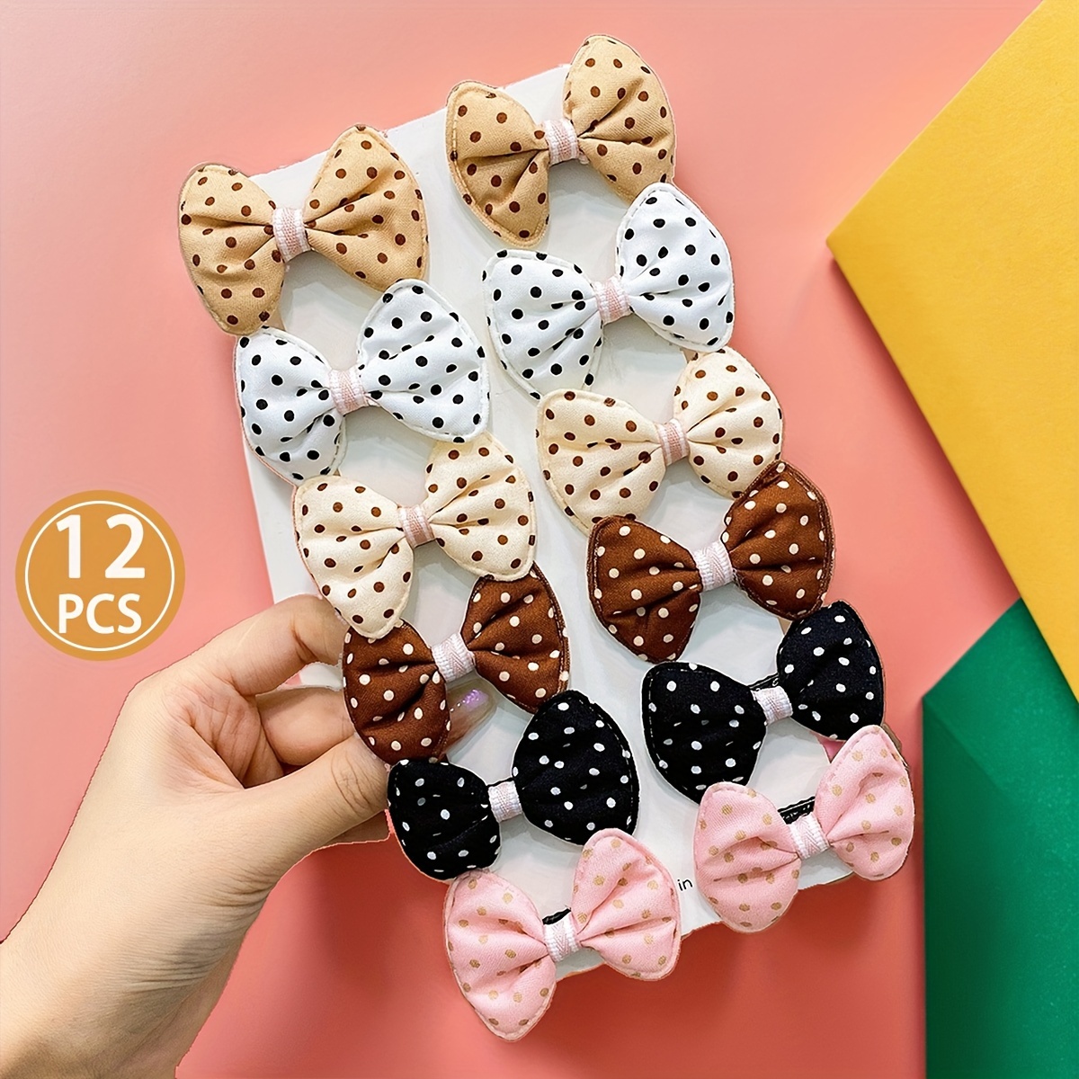 TEMU 12pcs Sweet Polka Dot Colored Bow Hair , Suitable For Styling, Gifts