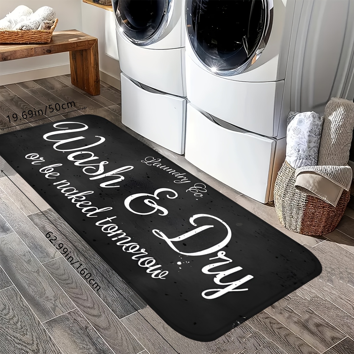 TEMU 1pc Easy All-match Laundry Room Printed Lightweight Foldable High-elastic Absorbent Quick-dry Non-slip Laundry Room Mat, Bathroom Mat, Oblong