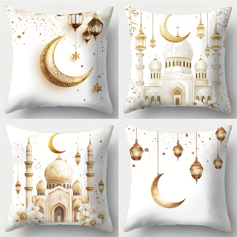 TEMU 4 Stück, Ramadan-Muster Weiche Kissenbezüge, 17,72 X 17,72 Zoll, Bequeme Passform, Praktisch Und Schön, Einzigartiges Und Exquisites Design,