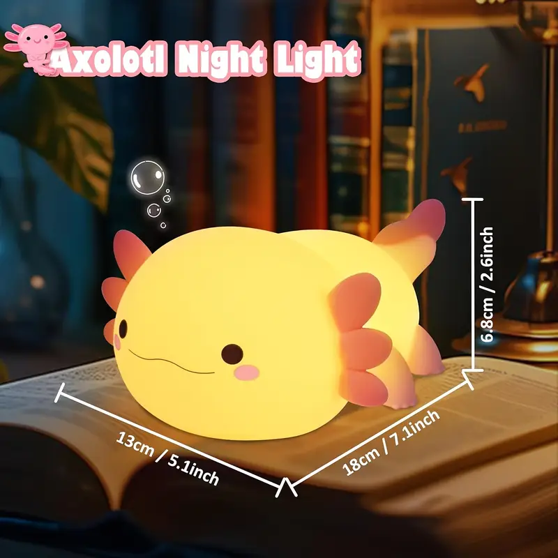 anime axolotl night light cute silicone pink dimmable rechargeable led with 1200mah lithium battery usb charging touch lamp for christmas sleep bedside room decor Product details 1
