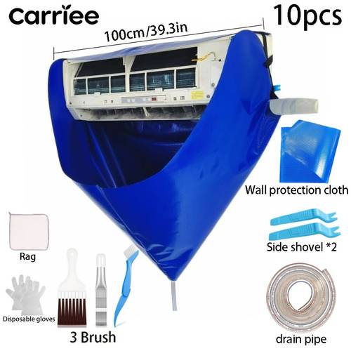 10pcs 100cm 39 3in air conditioner cleaning water bag thickened hanging air conditioner cleaning dust cover with drainage pipe brush and side shovel professional air conditioning cleaning tools are reusable
