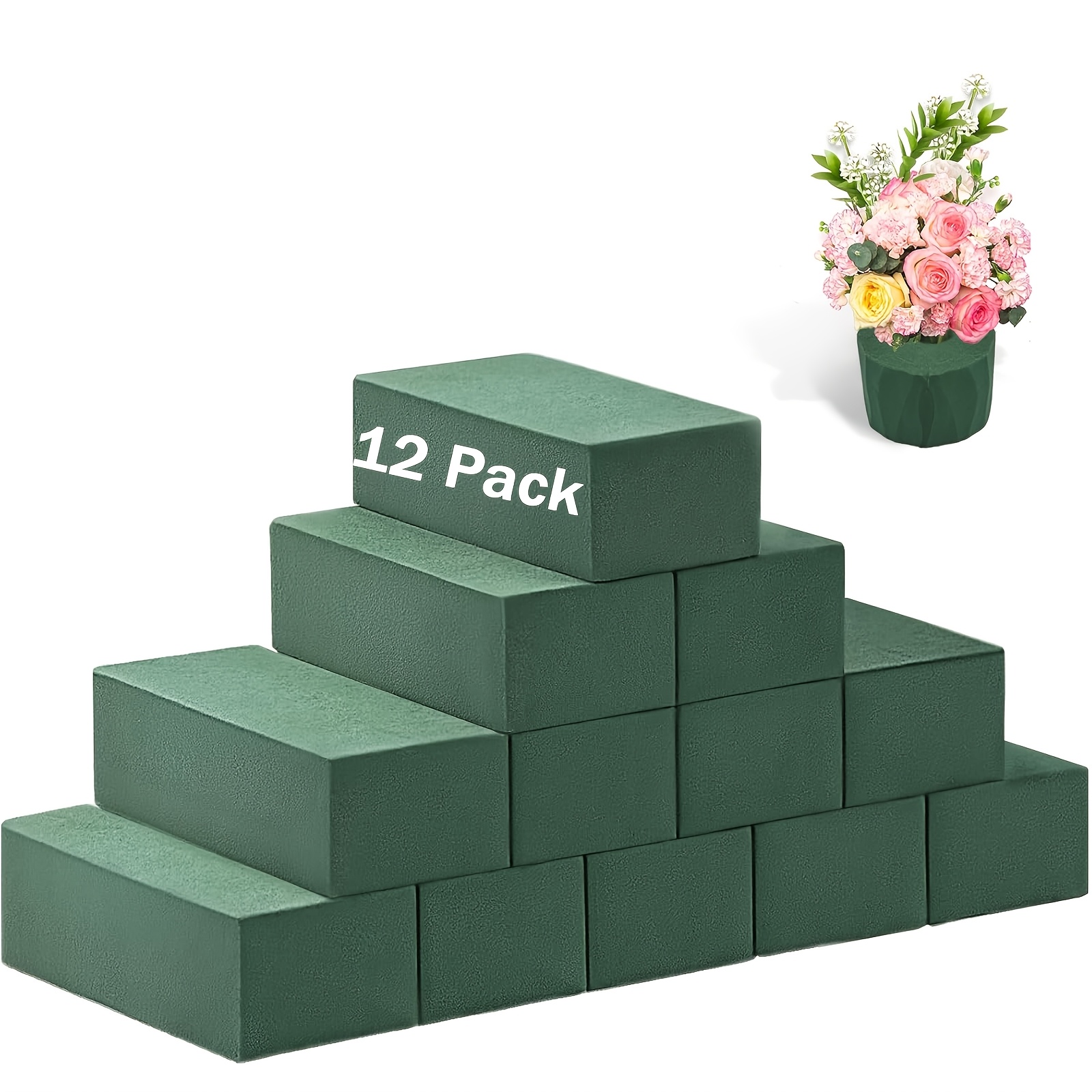 E-shop Ein Set von 12 hochdichten grünen Schaumstoff-Blumensteinen, 14x8x4,5 cm/5,51*3,15*1,77 Zoll rechteckige grüne Blumensteine, ideal für