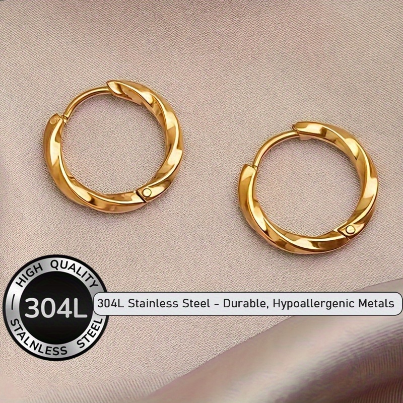 TEMU YANHUI Bijoux de Luxe 2pcs Boucles d'Oreilles Cerclées en Acier Inoxydable 304L Hypoallergénique Plaqué Or 18K pour Femmes | Anti-Décoloration