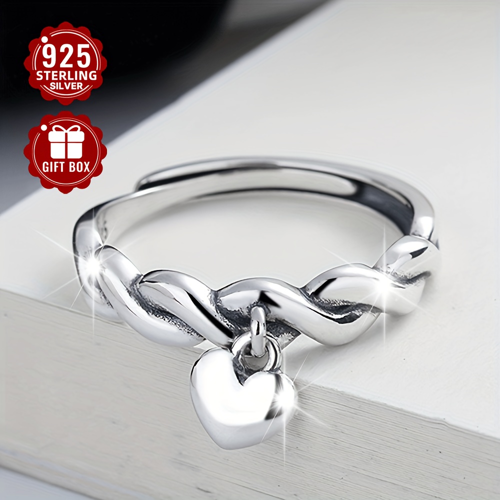 

1pc S925 Pure Silvery Love Heart Pendant Ring, Light Luxury Exquisite Small Cold Wind Ring, Suitable For Daily Party 2.81g