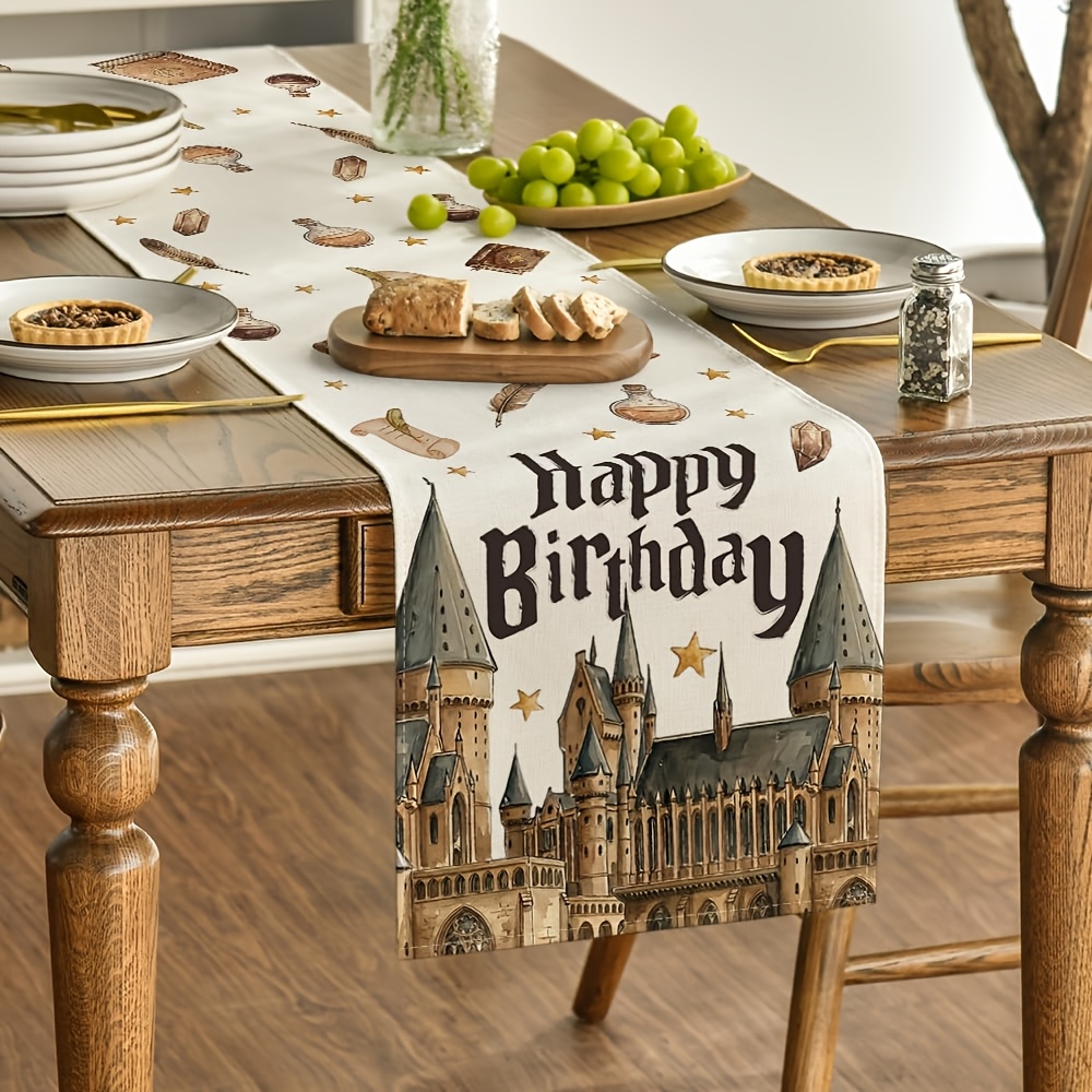 TEMU Chemin de table " Anniversaire" Plume Magique Étoiles Livres, Décoration de table de cuisine et de salle à manger saisonnière pour décoration de