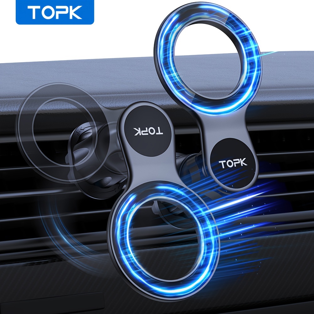 

Topk Magnetic Car Phone Holder With 20 Super Magnets, Abs Mount, Adjustable Round Clip For Iphone And , Waterproof Auto Cradle Compatible With Vehicle Types