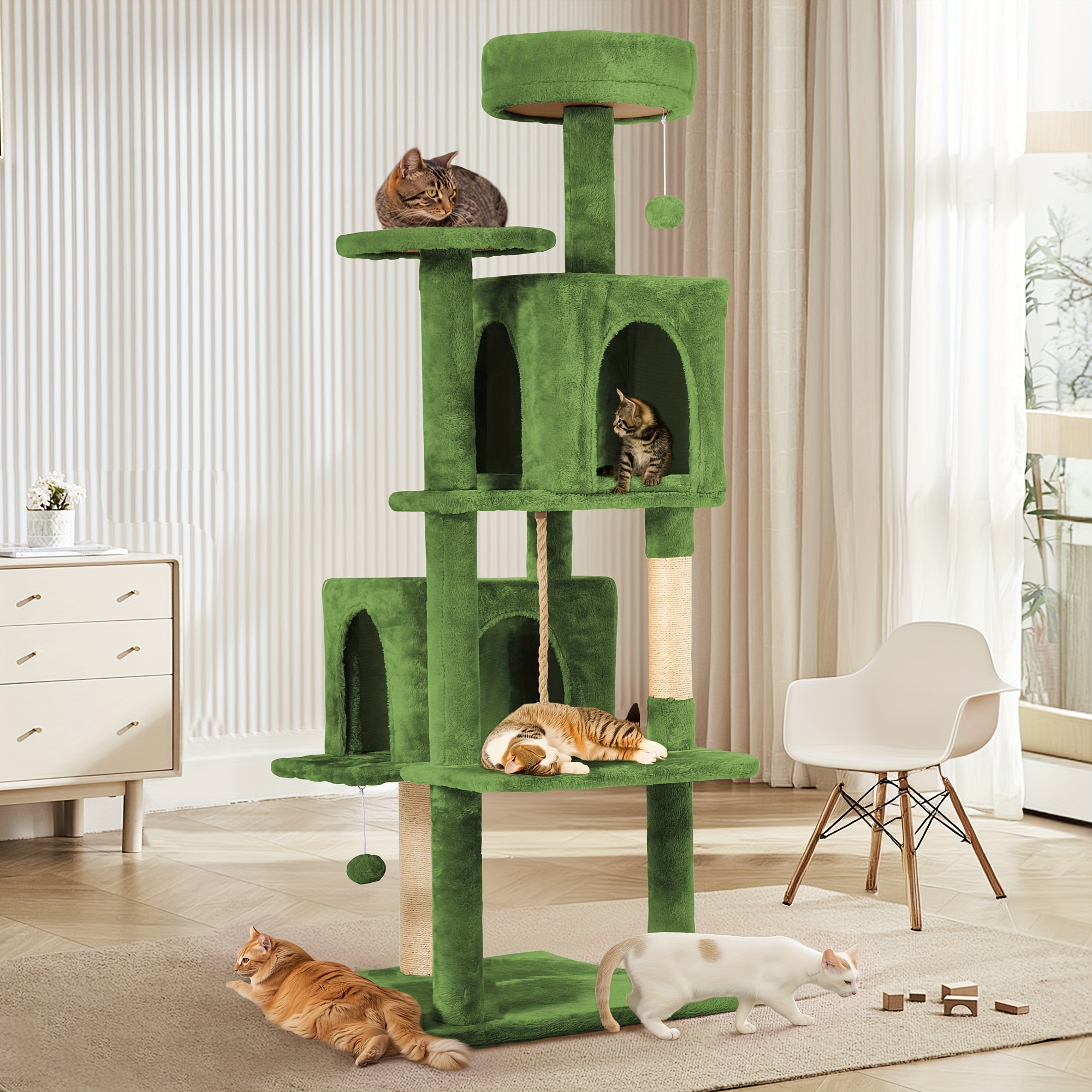 

Tscomon 58.5" Large Cat Tower Cat Tree For Indoor Cats, Multi-level Plush Tall Cat House With Toy, Cat Sisal Scratching Post Cat Furniture, For Bed Room, Living Room, Kitchen