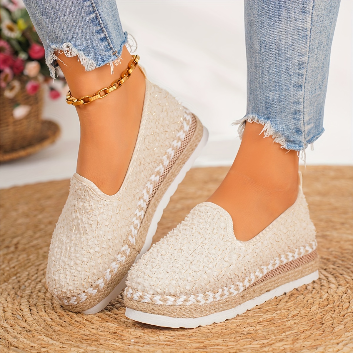 

Women's Solid Color Platform Loafers, Casual Slip On Espadrille Shoes, Women's Comfortable Shoes