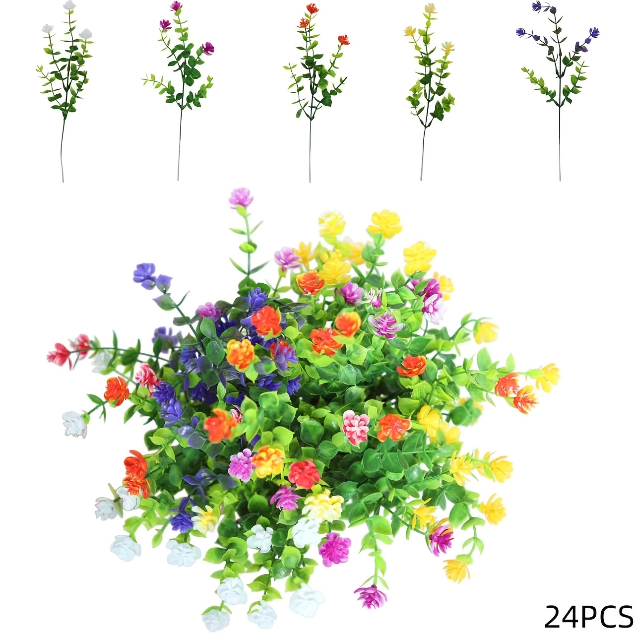 Image of 24 Bunches Of Realistic Outdoor Artificial Flowers, Uv Resistant And Fade-free Fake Flowers, Suitable For Gardens, , , Window Boxes, Home Decor, Weddings, And Farmhouse Exterior Hanging Decorations