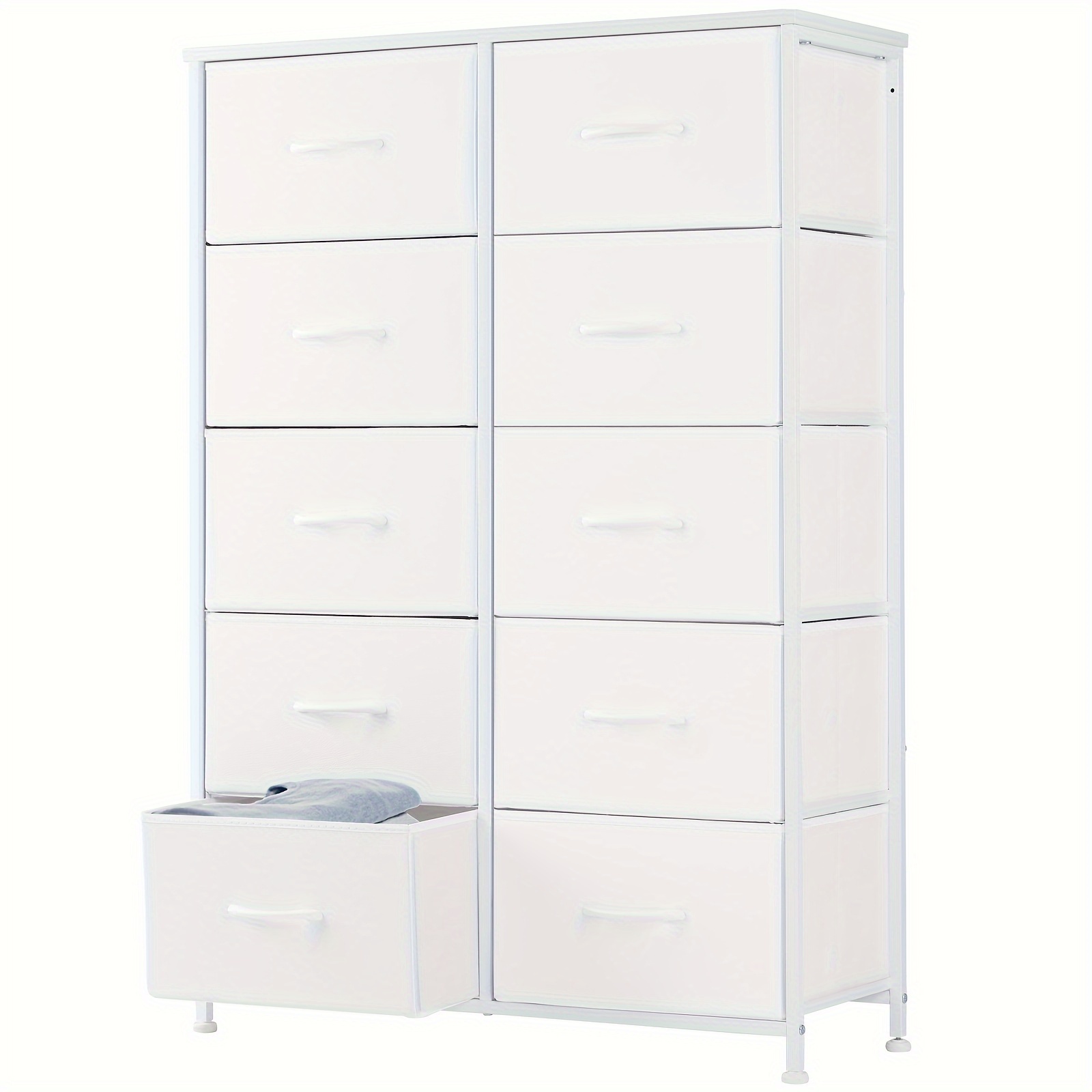 

Dresser For Bedroom, 10 Storage Drawers, Tall Fabric Closet Chests Organizer Tower Furniture With Wooden Top Metal Frame For Clothes, Kids Room, Living Room, Hallway, White