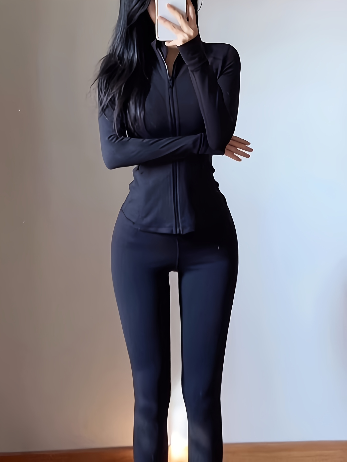 New Spring/Summer/Autumn Outdoor Fitness Yoga Set for Women, Pilates Training Black Jacket and Pants, Casual Versatile Sporty Fashion Tight-Fitting Snap Button and Zipper Style Running Tennis Outfit, Quick- Moisture-Wicking