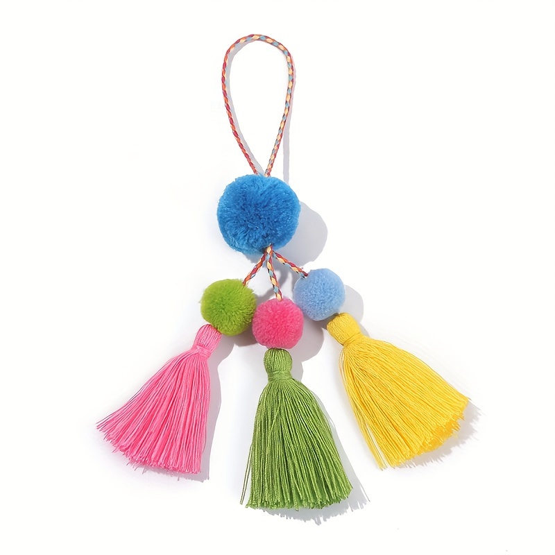 

1pc Colorful Handmade Pompom Tassel Charm, Boho Bag Accessory Pendant, Diy Crafts Keychain Decoration, Mixed Colors Woolen Yarn Hanging Ornament