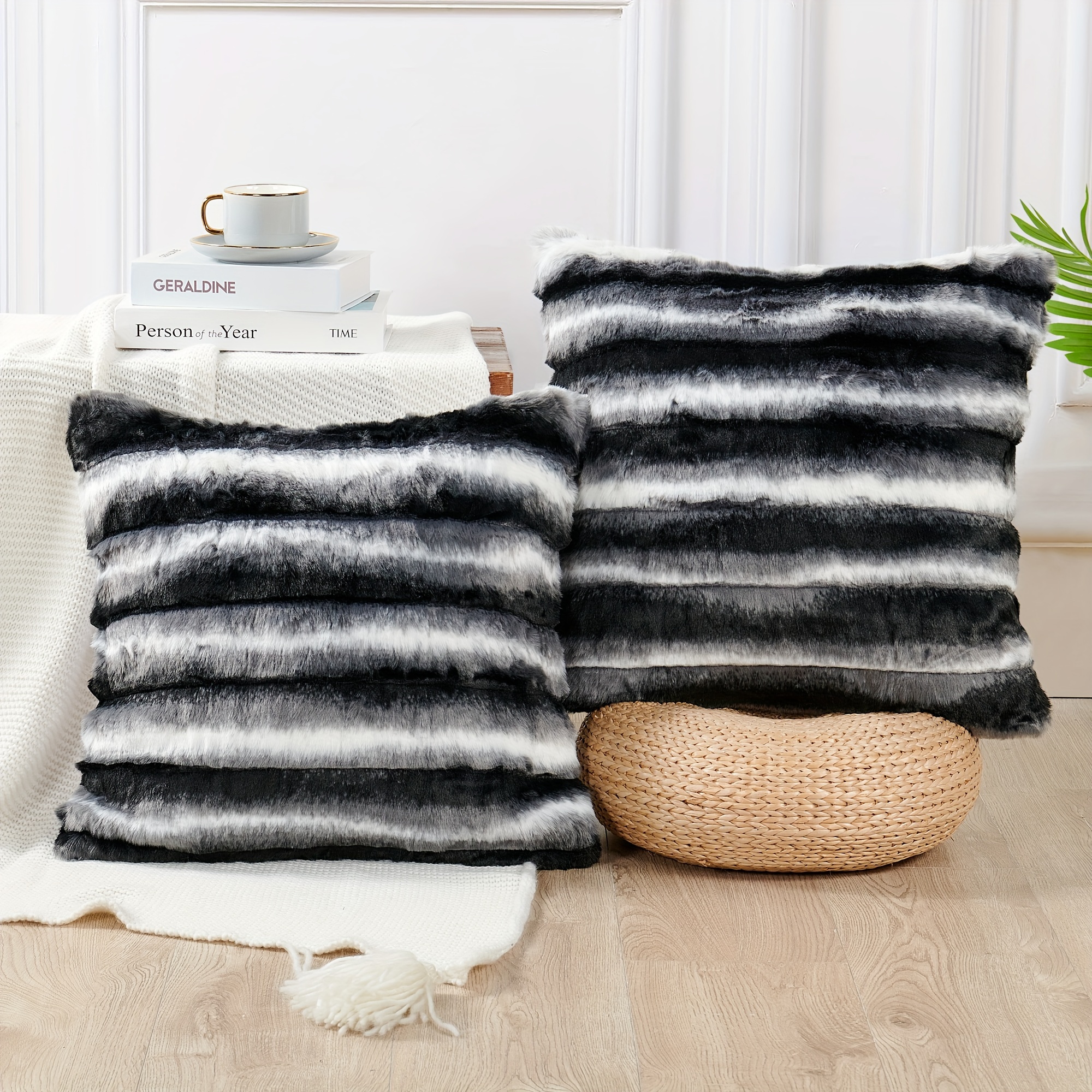 

2pcs Faux Fur Plush Furry Fuzzy Soft Decorative Pillow Covers Set With Velvet Backing (no Insert), Stylish Cushion Cover For Sofa Couch Chair Living Room Bedroom Decor