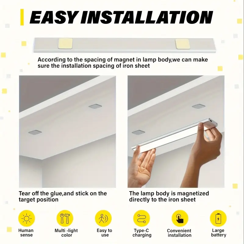 2 4pcs led motion sensor under cabinet lights 3 color temperatures wireless usb rechargeable night light indoor closet lights stick on anywhere magnetic under counter light fixtures for kitchen cabinet wardrobe cupboard stairs in 2pcs details 6