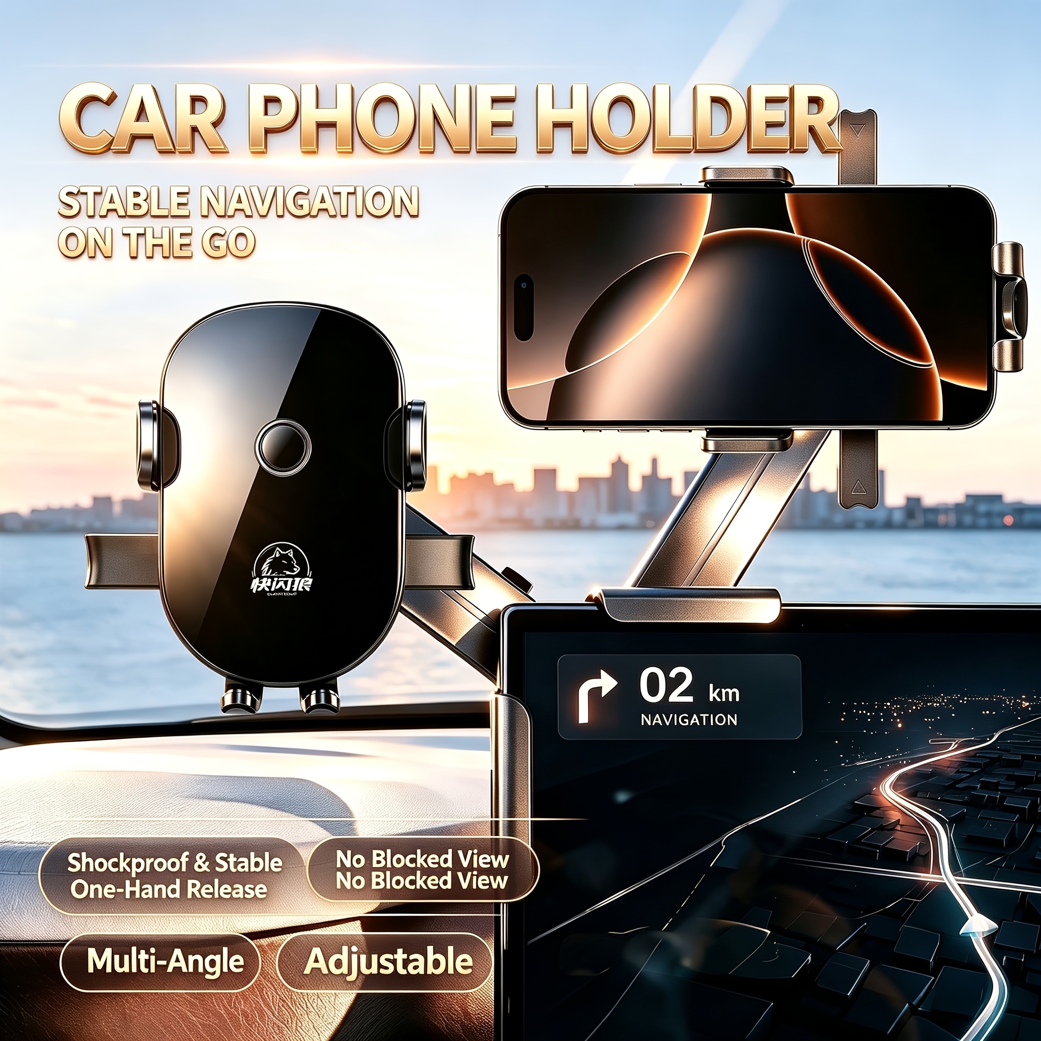 TEMU Support Téléphone Voiture Écran 360° Ajustable Base en Aluminium Support Téléphone Voiture Anti-Vibration et Sécurisé Support de Navigation
