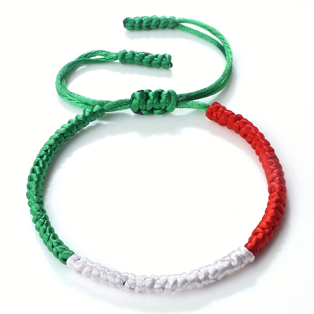 1pc Fashion Red Green White Black Stitching Handmade Pure Thread Woven Bracelet Men's And Women's Couple Best Friend Gift Bracelet Adjustable Ethnic Style Easy