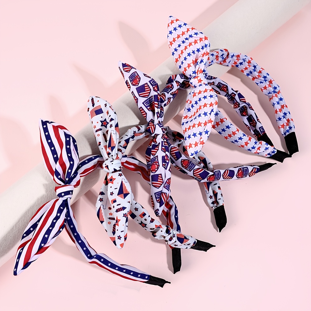 TEMU Set Of 4 Headbands Featuring In Red, White, And Blue With Stars And Stripes, Perfect For Patriotic Celebrations