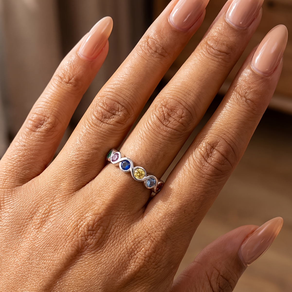 Women's Twisted Colored Synthetic Zirconia Ring, Elegant Gift