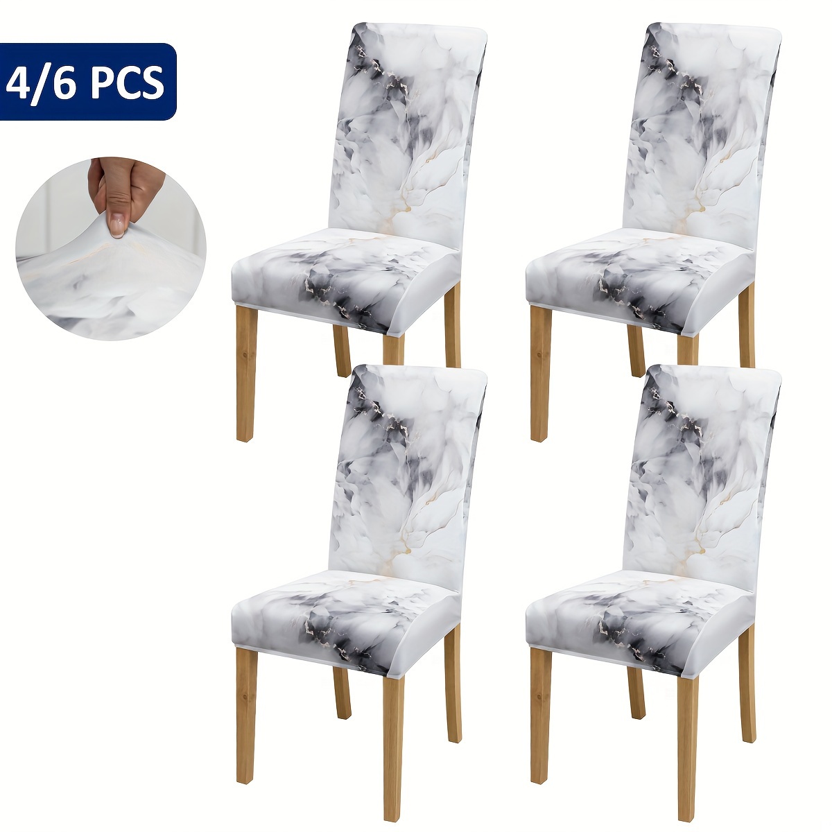 

4/6pcs Light Gray Restaurant Chair Cover With Marble Pattern Furniture Home Decoration Restaurant Living Room Kitchen Chair Cover