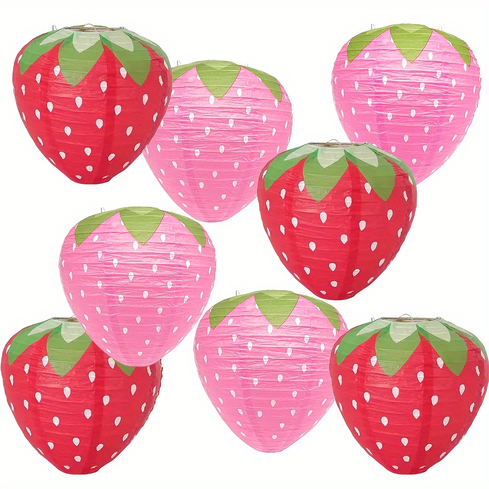 

6/8pcs 8 Inch Strawberry Paper Lanterns, Red And Pink Hanging Strawberry Decorations, Fruit Themed Party Decorations