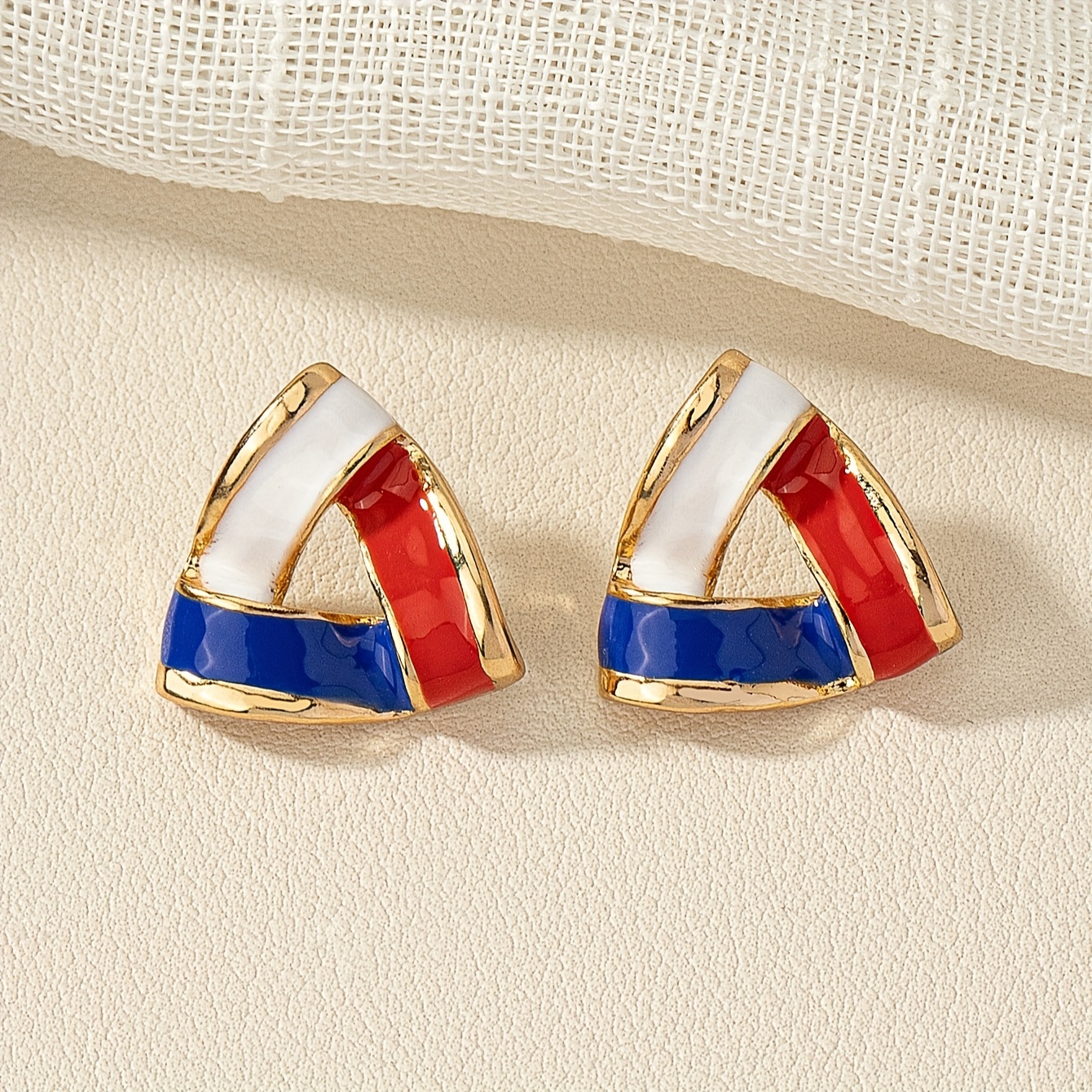Chic Geometric Triangle Enamel Stud Earrings - Alloy With Stainless Steel Posts, Perfect For Casual Attire