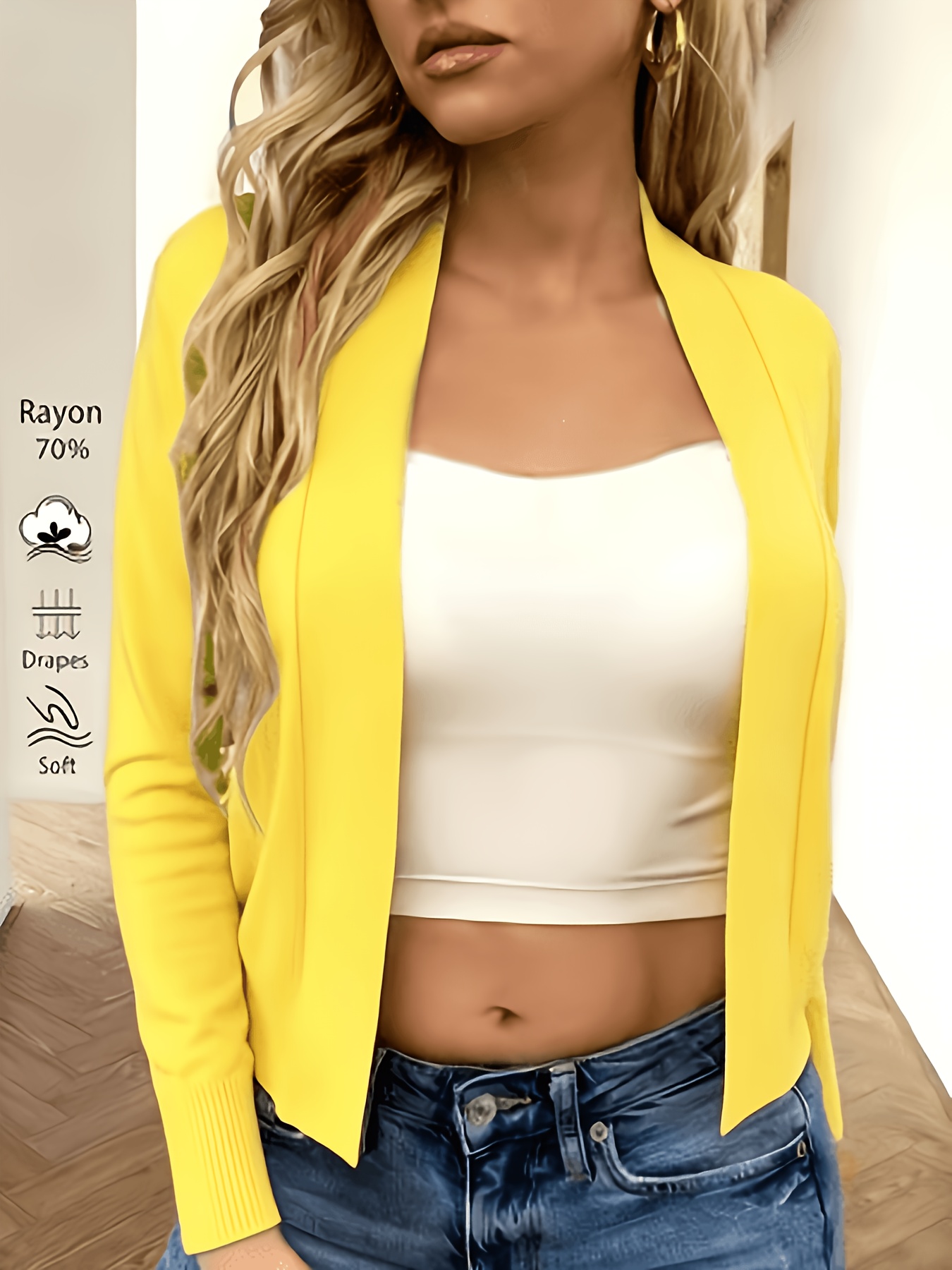 Women'S Spring Summer Solid Color Mid-Sleeve Short Length Open Front Cardigan