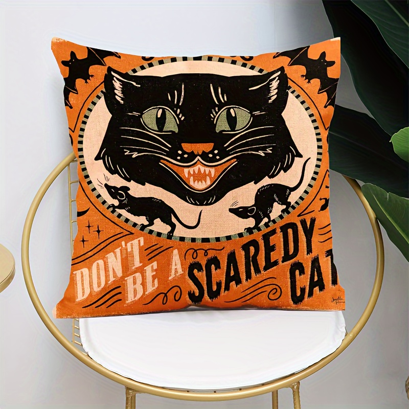 

1pc, Vintage Scaredy Cats Pumpkins Skeletons Pillow Cover, Home Decor, Room Decor, Bedroom Decor, Collectible Buildings Accessories (without Pillow ) Gift