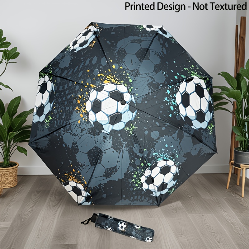 Printed Design - Not Textured: A New, Stylish Folding Umbrella Featuring A Soccer-themed Print, Perfect For Outdoor Activities, Leisure, And Travel, As Well As A Birthday Or Holiday Gift.