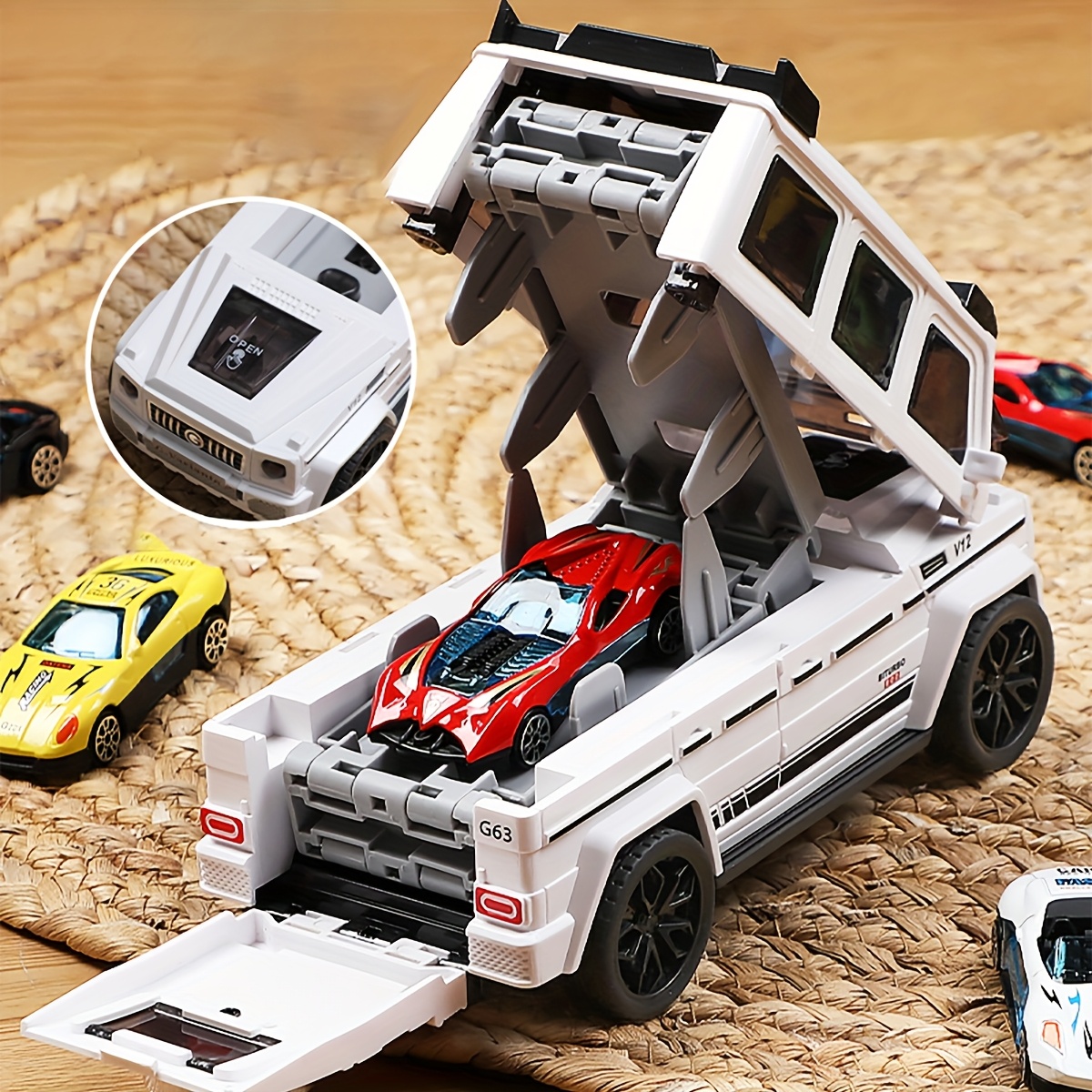 1pc deformable track car toy foldable off road vehicle with   ejection system durable plastic construction realistic design for kids educational   push pull operation white blue black Product details 1