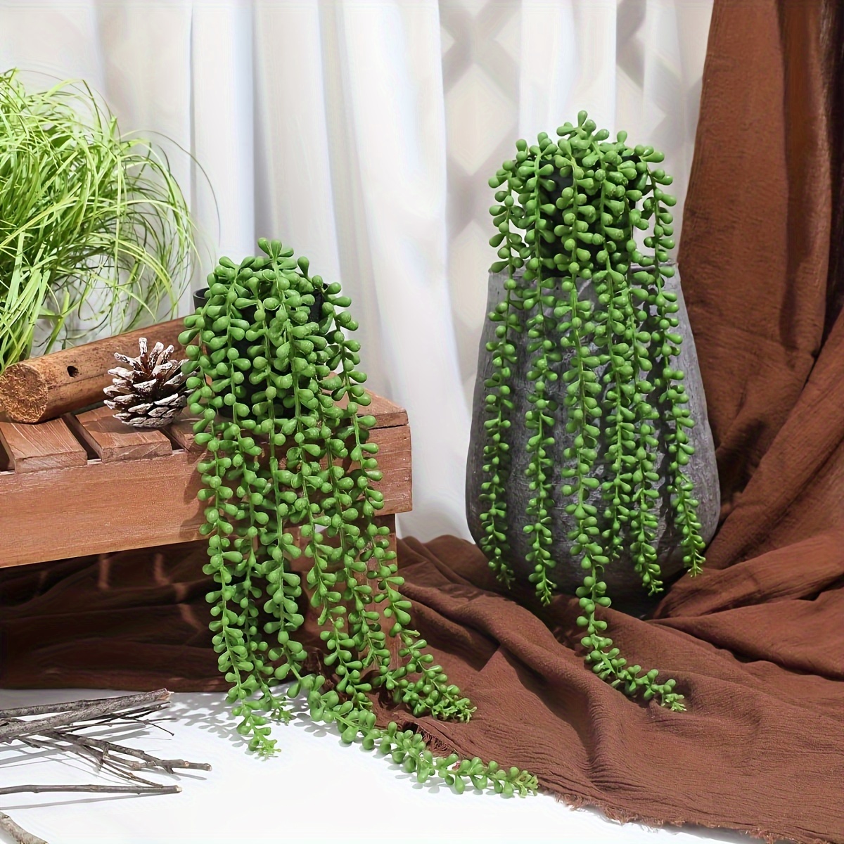 

2-piece Faux Succulent Hanging Plants - String Of Pearls Greenery For Home & Garden Decor, Perfect For Weddings, Parties, And Spring/summer Aesthetics Plant Decor Hanging Artificial Flowers