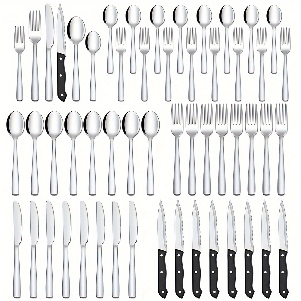 

48pcs Steel Silverware Set, 8 Person Knives Forks Set For , , Polish, Dishwasher Safe, Suitable For Restaurants, , Weddings, Banquets