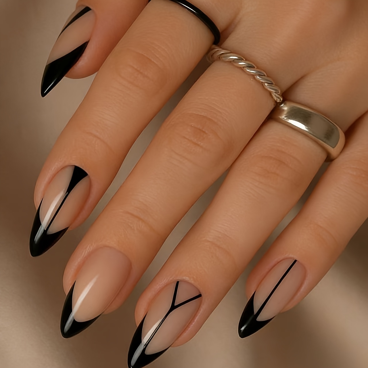 TEMU Women'-on Nails, Almond Shape To Lengthen Hands, 24pcs Trendy Fake Nail Patches