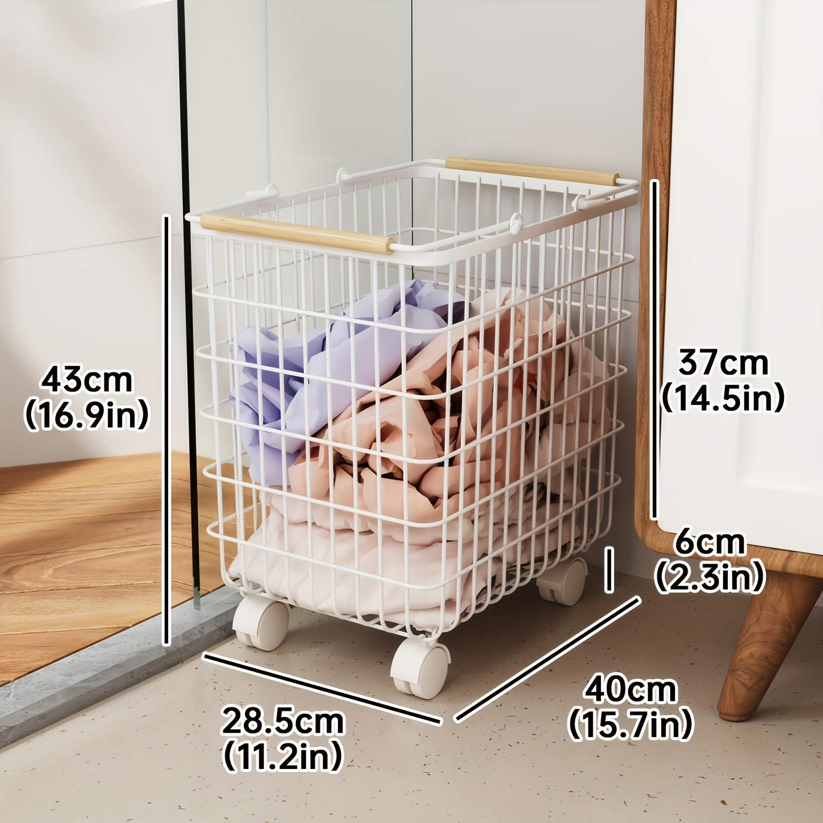 TEMU 1pc Bathroom Dirty Clothes Basket Large And Small With Universal Wheel Mobile Dirty Clothes Storage Basket Bedroom Dirty Clothes Storage Basket