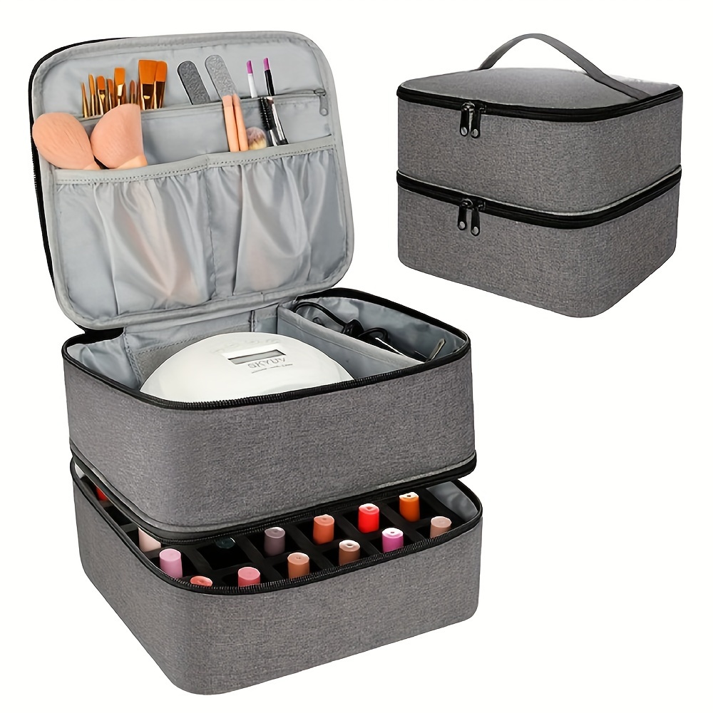 

Nail Polish Carrying Case - Double Layer, 30-bottle Capacity, Uv Nail Light Compatible, Adjustable Compartments, Portable Manicure Organizer Bag For Women And Girls - Tools & Accessories Storage