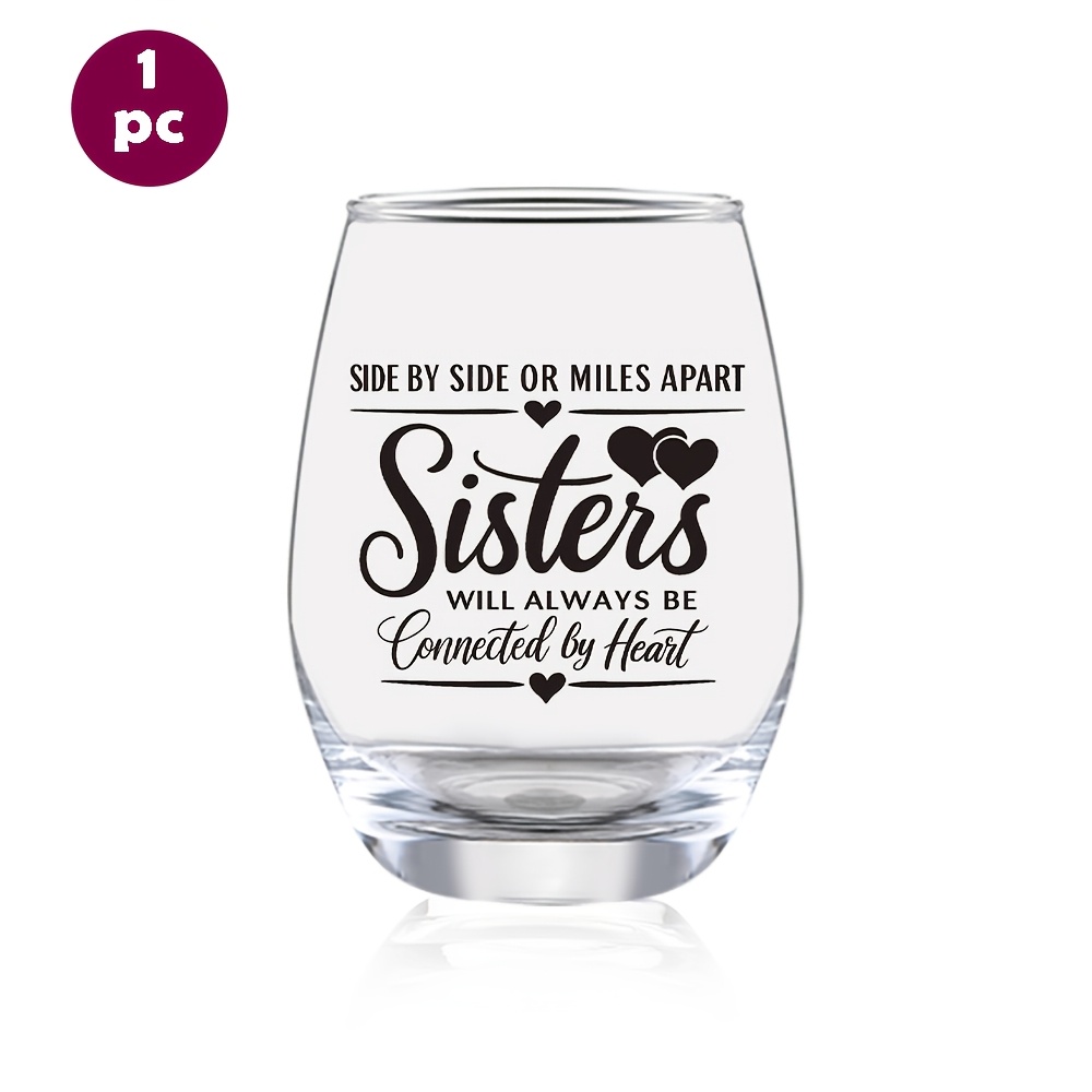 TEMU 1pc Stemless Wine Glasses Suitable For Champagne, Whisky & Drinks - Glass Cups With Sister-themed Design, Stemless Party Glasses For Weddings,