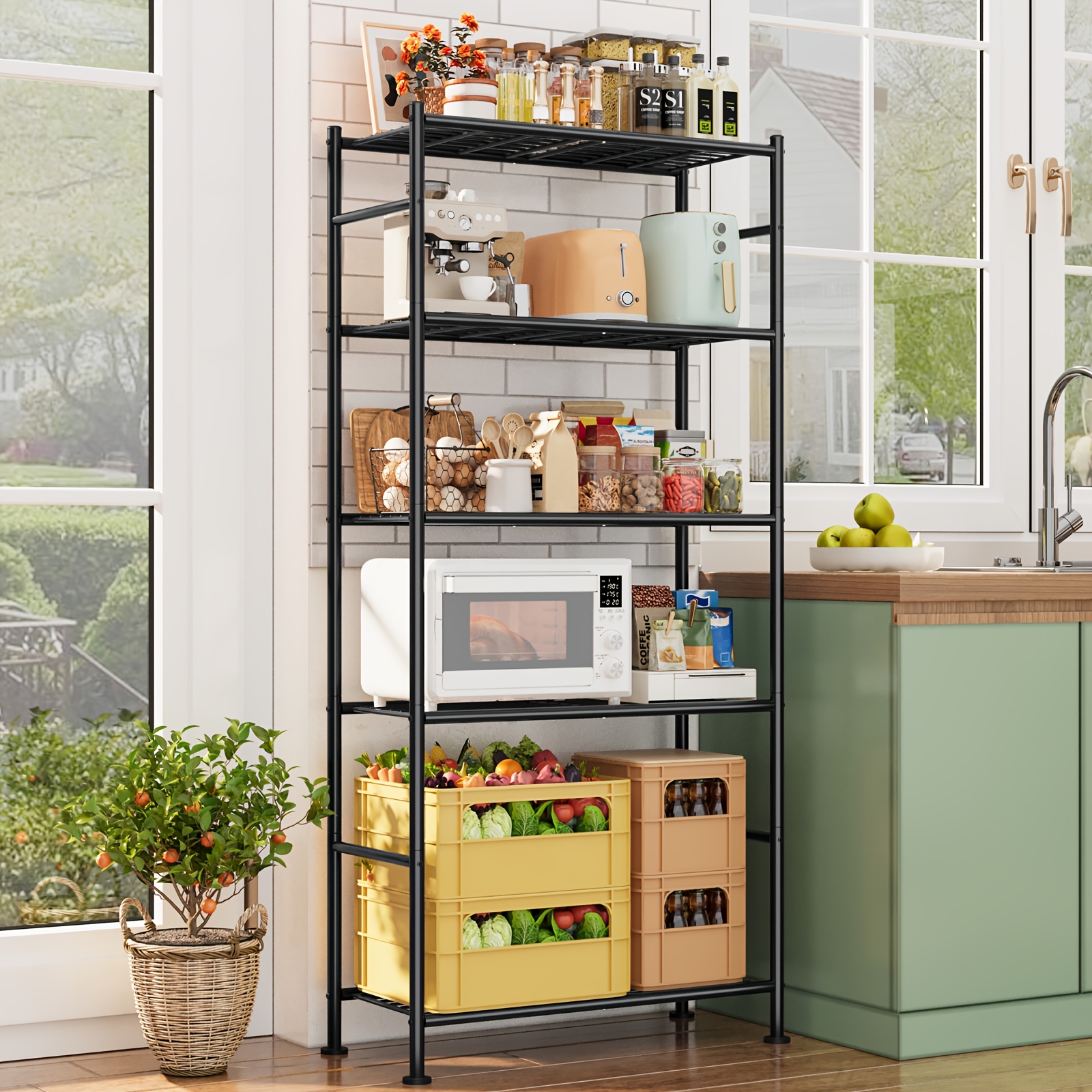 5-tier Heavy Duty Storage Shelving Unit, Adjustable Metal Shelf For Kitchen, Pantry, Garage, Utility Room, 84x32x183cm, Black, Standing Shelf