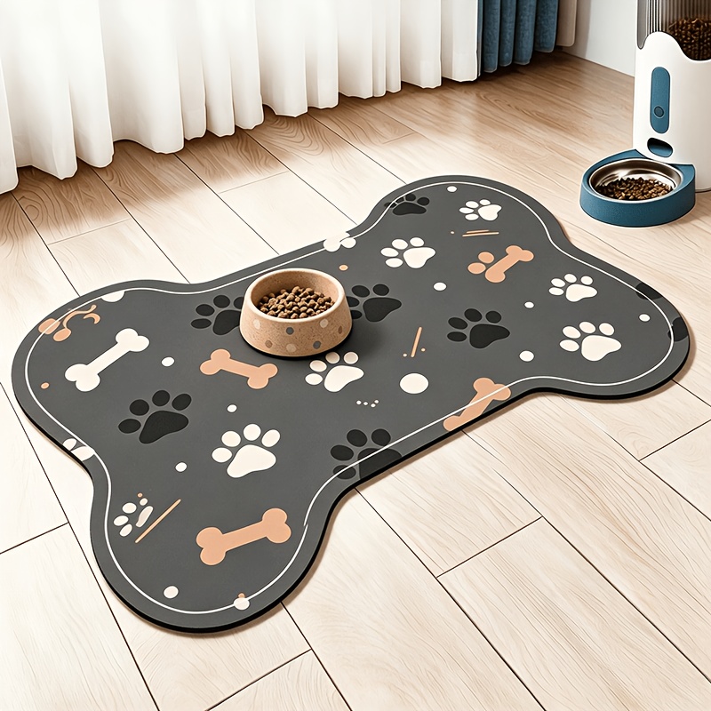 TEMU Bone-shaped Pet Feeding Mat For Cats And Dogs, Non-slip Anti-spill Bowl Pad, Home Use Durable Stain-resistant Quick-dry Easy To Clean, Bone Paw