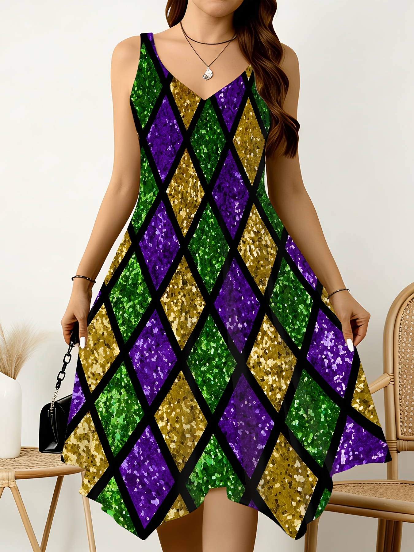 purple and green sequin dress Two Toned V-Neck Sequin Maxi Dress - Purple