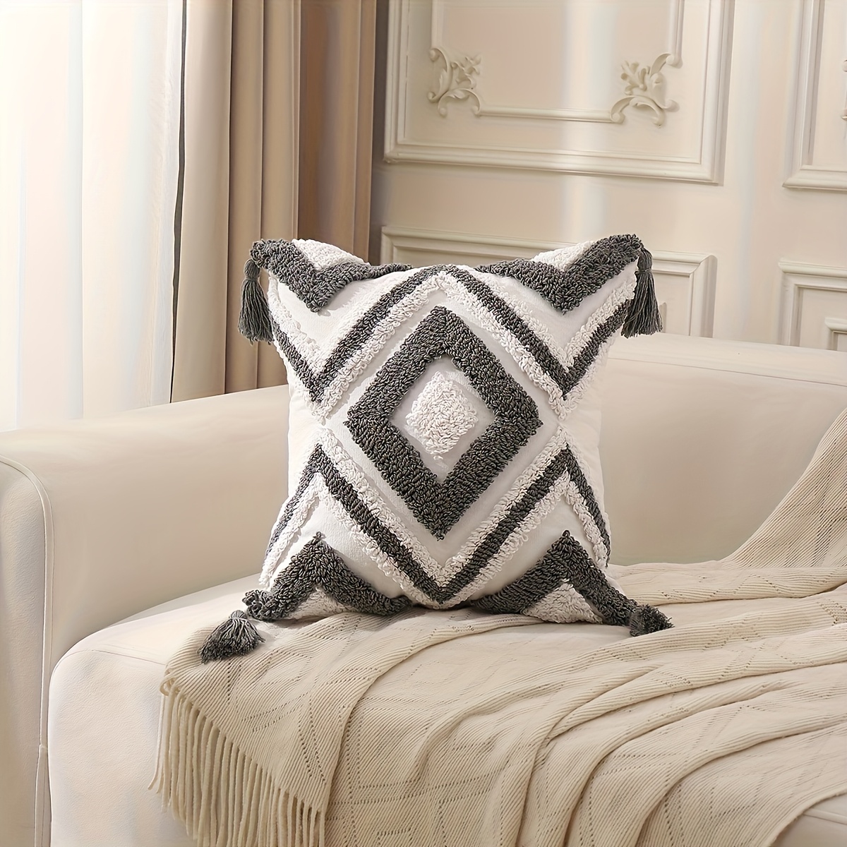 Bohemian Loop-pile Pillowcase, 1pc (insert Not Included)