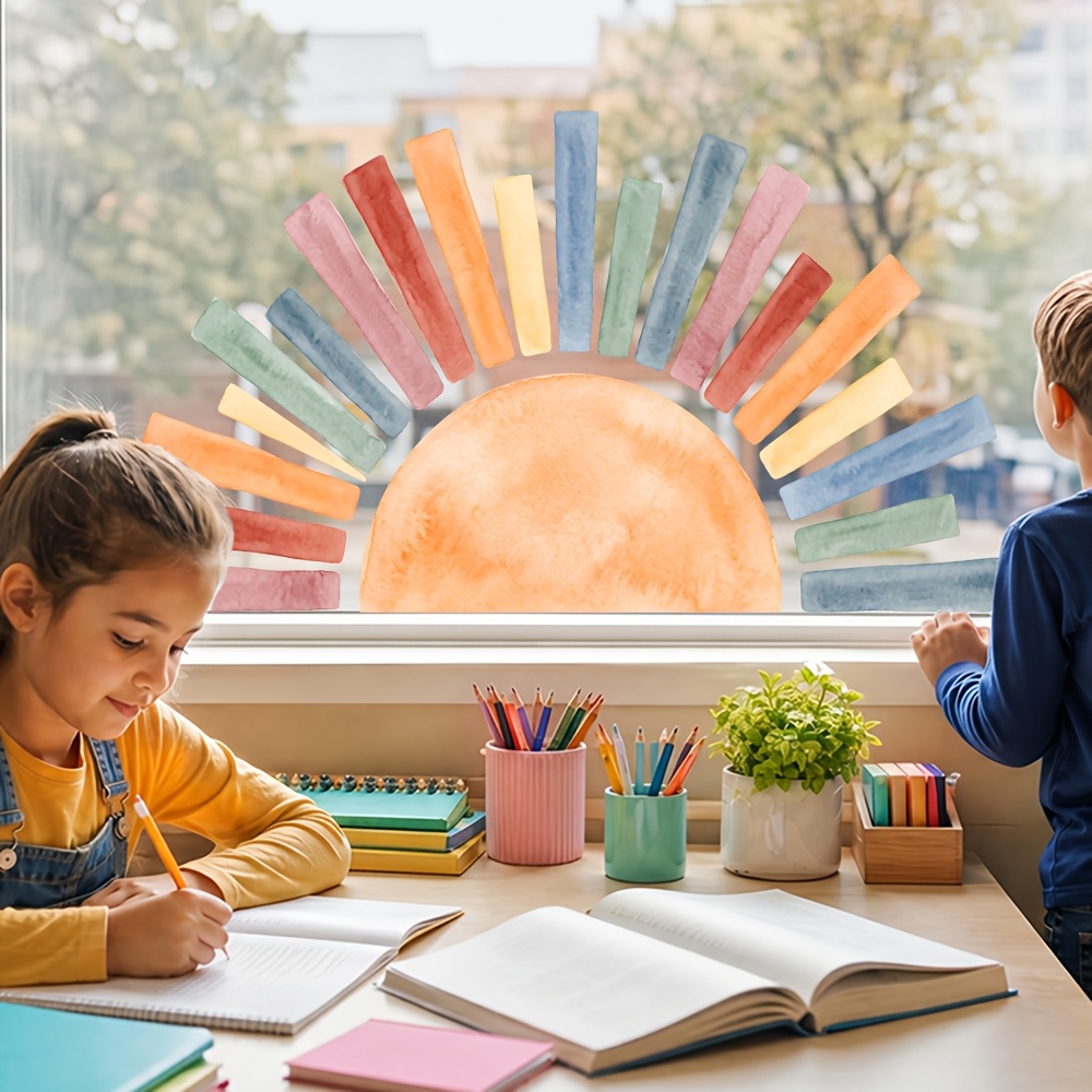 TEMU 1pc Hand-painted Watercolor Half-circle Sticker,, Fade-resistant, And Anti-curling. Ideal For Elementary School Classroom Decor, , Training